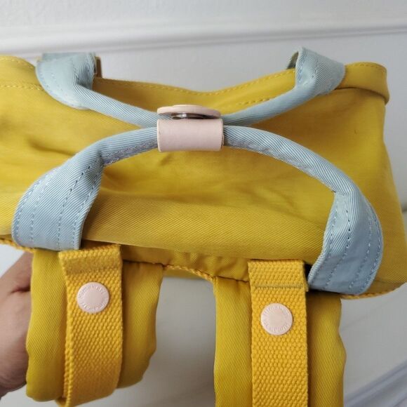 Himawari Contrast Waterproof Canvas Backpack Bag with Round Label Mustard Yellow - Picture 15 of 16